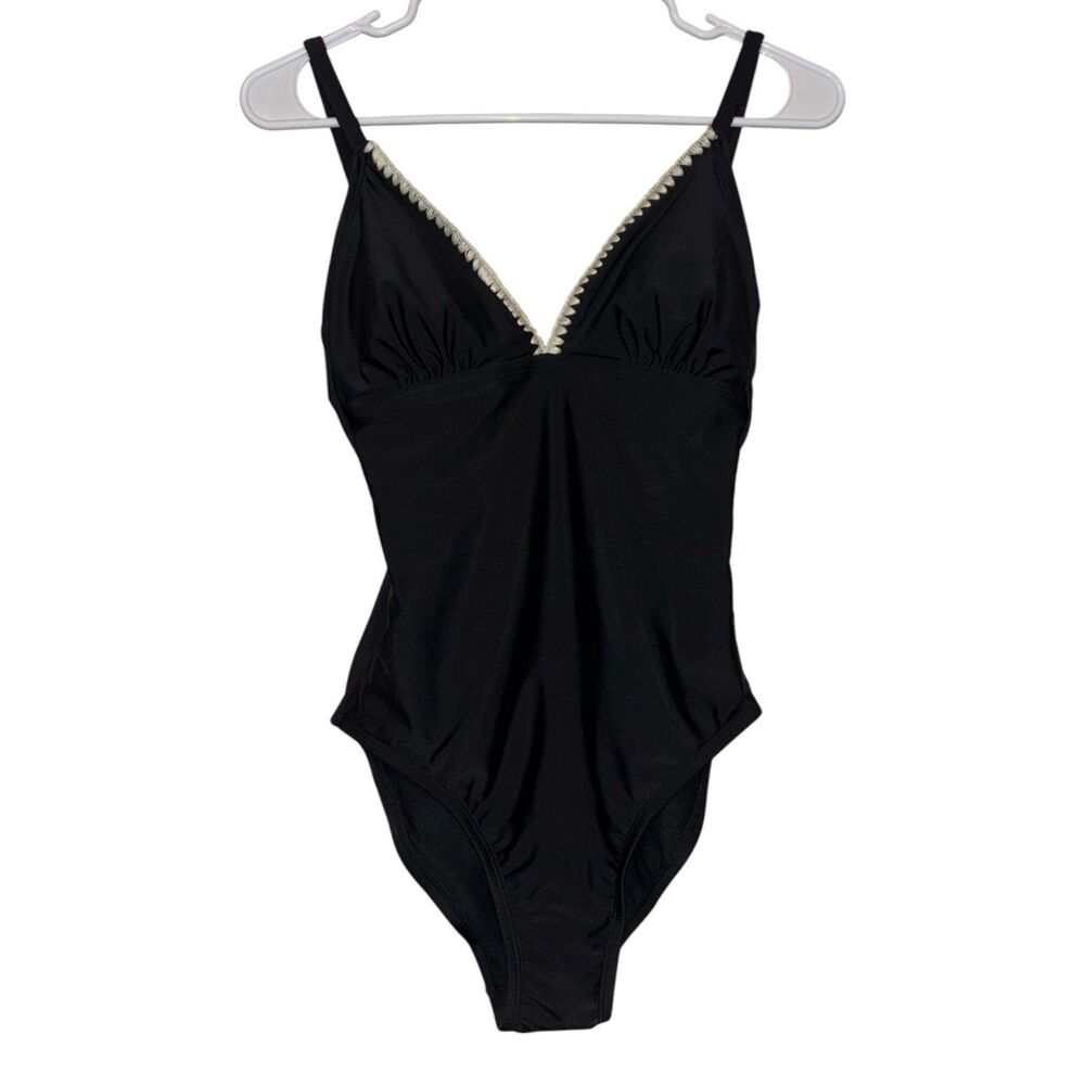 Kona Sol Black Contrast Trim One Piece Swimsuit Small